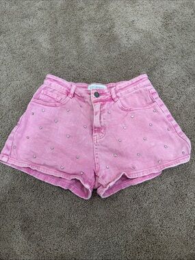 Studded Pink High-Rise Denim Shorts